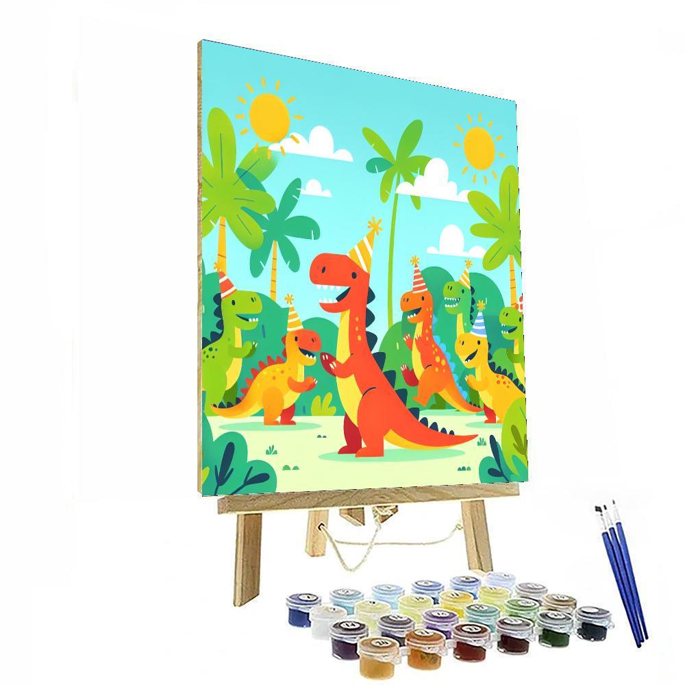 Funky Dinosaur Party Paint By Numbers Art