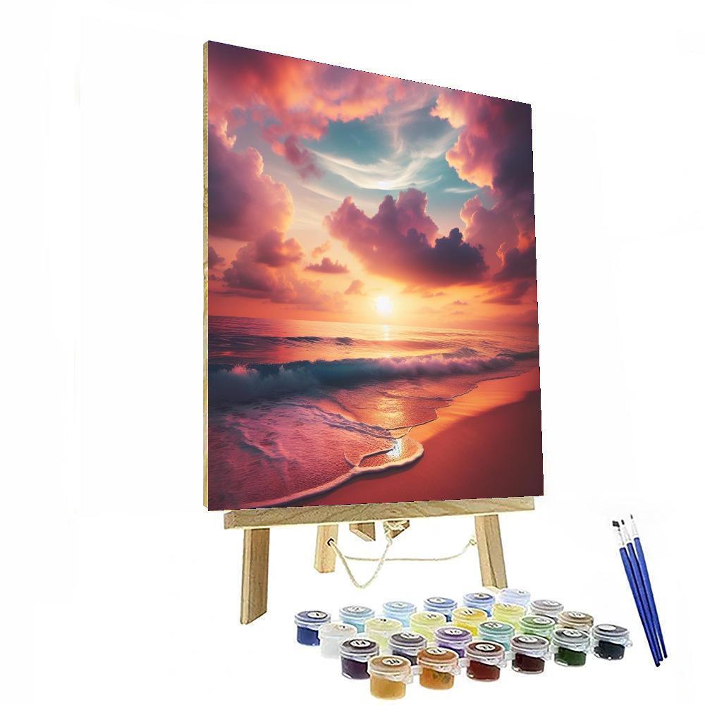Calming Beach Sunset Number Painting