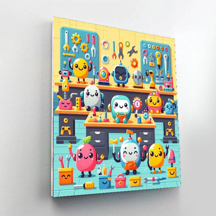 Cheerful Robot Helpers Paint By Color