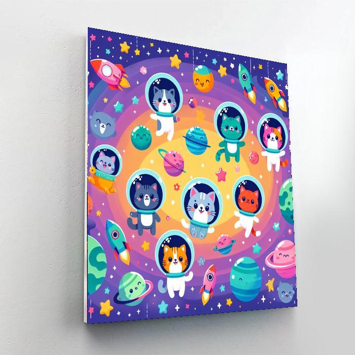 Cheerful Space Kittens Painting By Numbers Kit