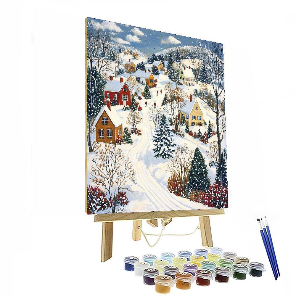 Grandma Moses Inspired Charming Village Winter  Paint By Numbers Kits