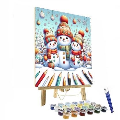 Charming Snowman Family Number Painting