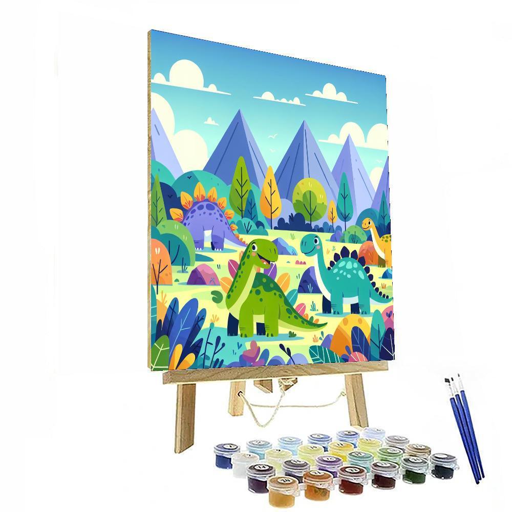 Joyful Dinosaurs In The Valley Painting By Numbers Kit