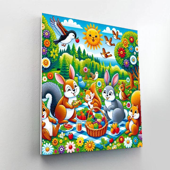 Cuddly Critters' Picnic Number Painting
