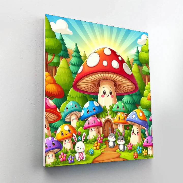 Cheerful Mushroom Village Paint By Number