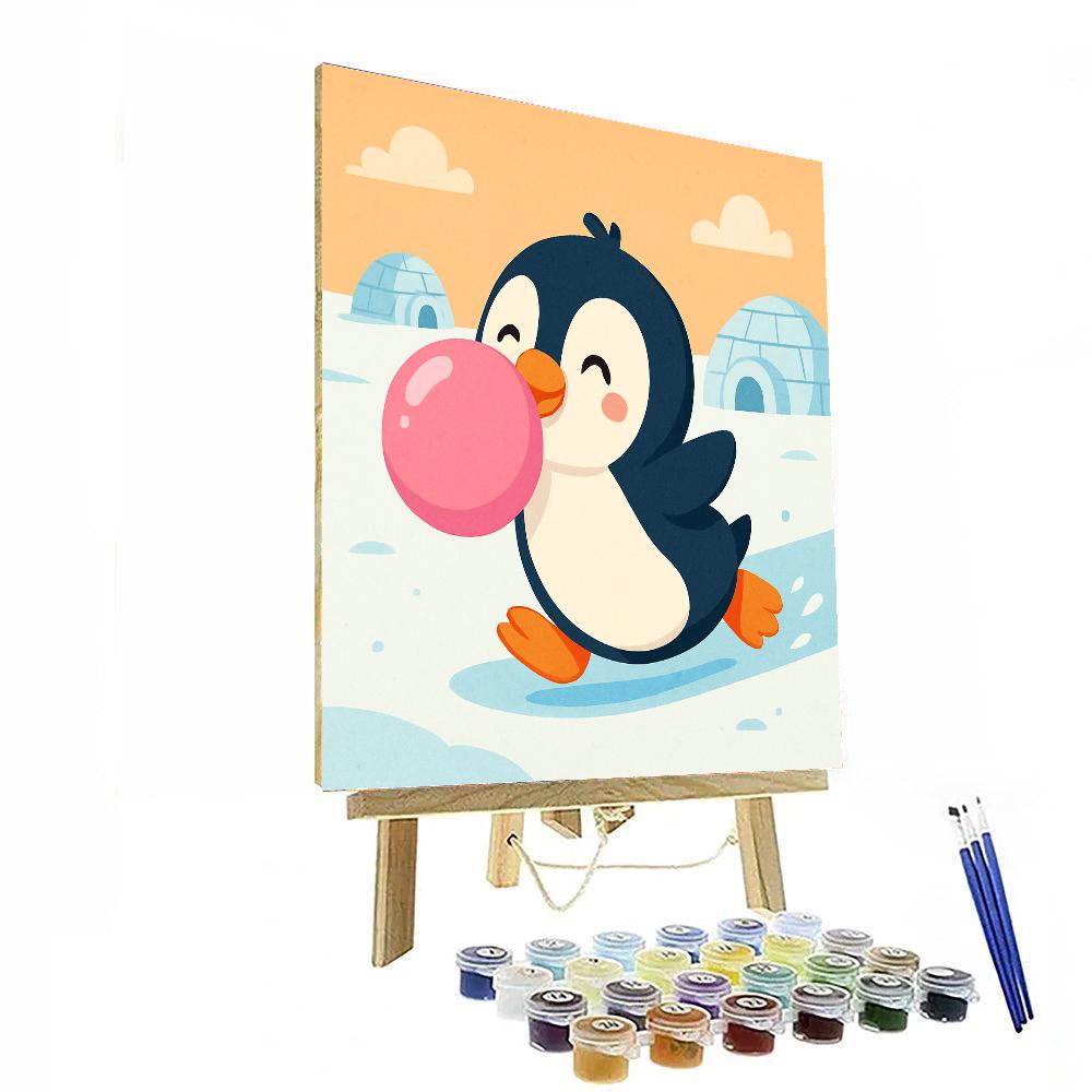 Bubbly Bubblegum Penguin Paint By Numbers Art