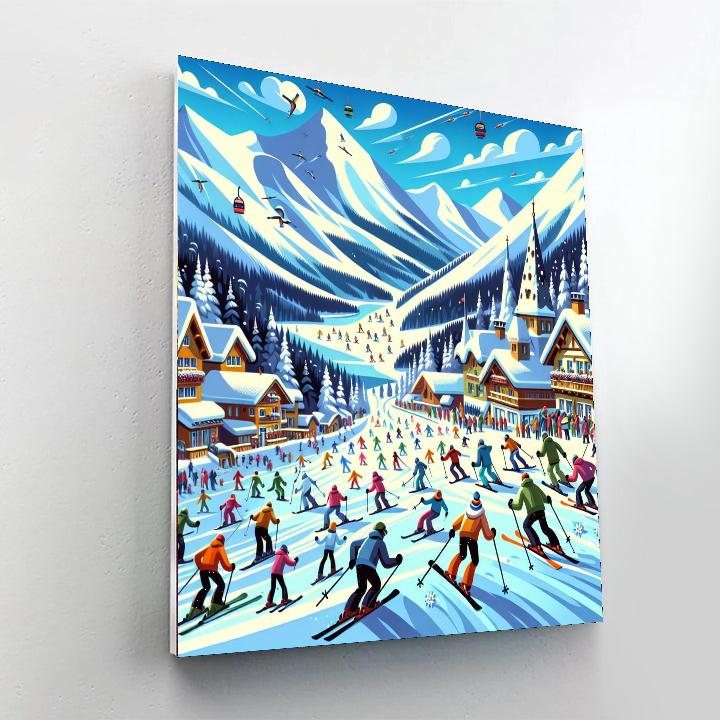 Winter Ski Resort Fun Painting Number Kit