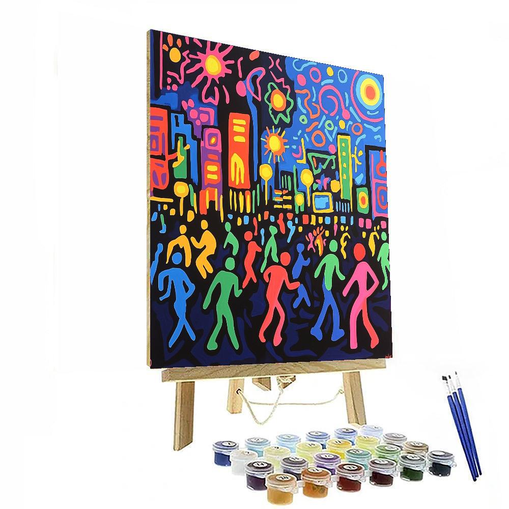 Keith Haring Inspired Dynamic Neon Nightlife  Paint By Number
