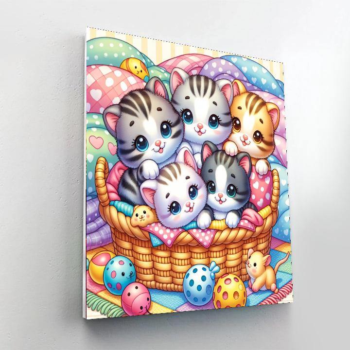 Adorable Kittens In A Basket Numbered Painting Kits