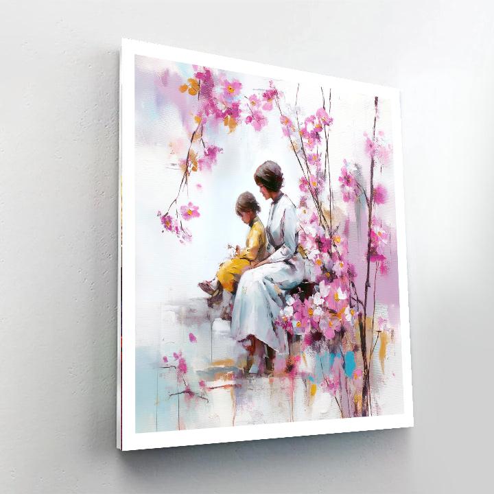 Mother And Child Under Cherry Blossoms Paint By Number