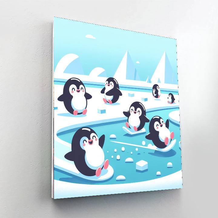 Playful Penguin Expedition Paint By Numbers Art