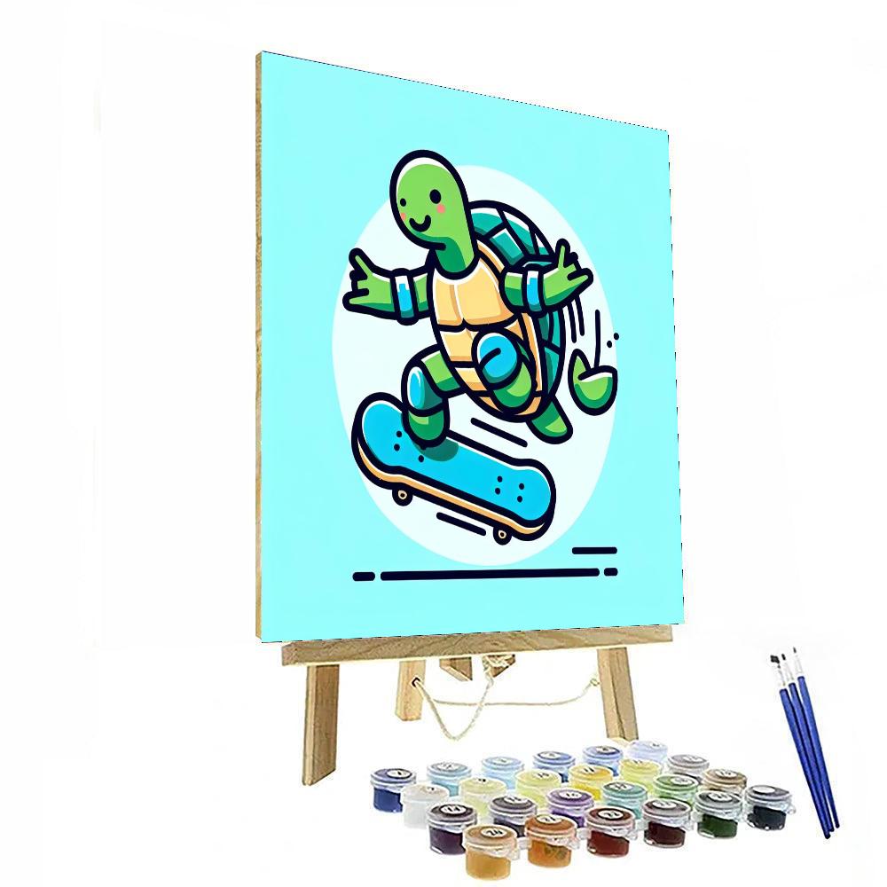 Skateboarding Turtle Number Painting