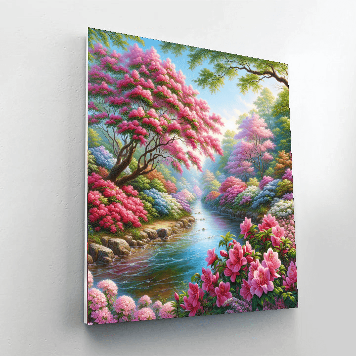 Riverside Spring Blossom Number Painting