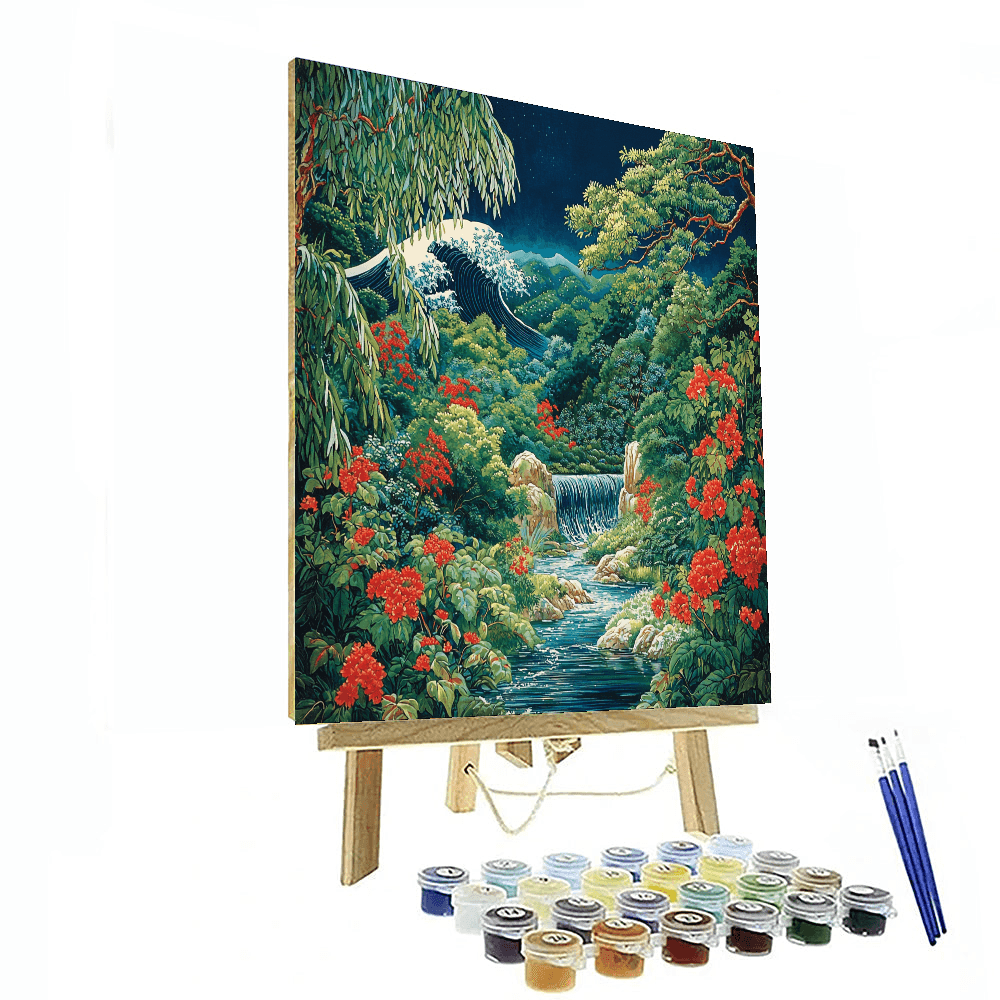 Katsushika Hokusai Inspired Ornamental Oriental Garden  Paint By Color
