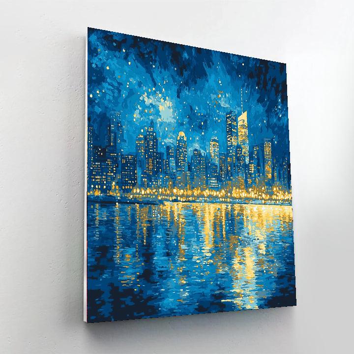 Hopper Inspired Glistening Night Lights  Number Painting