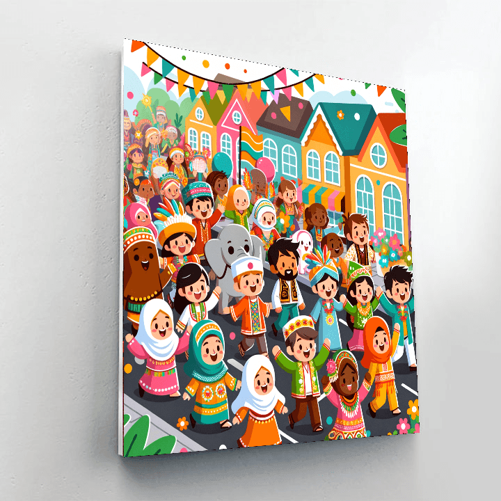 Rainbow Village Parade DIY Paint By Numbers