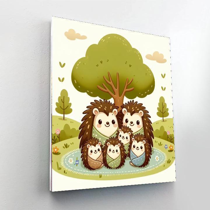 Cuddly Hedgehog Family Paint By Numbers Art
