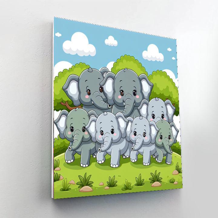 Charming Elephant Family Numbered Painting Kits