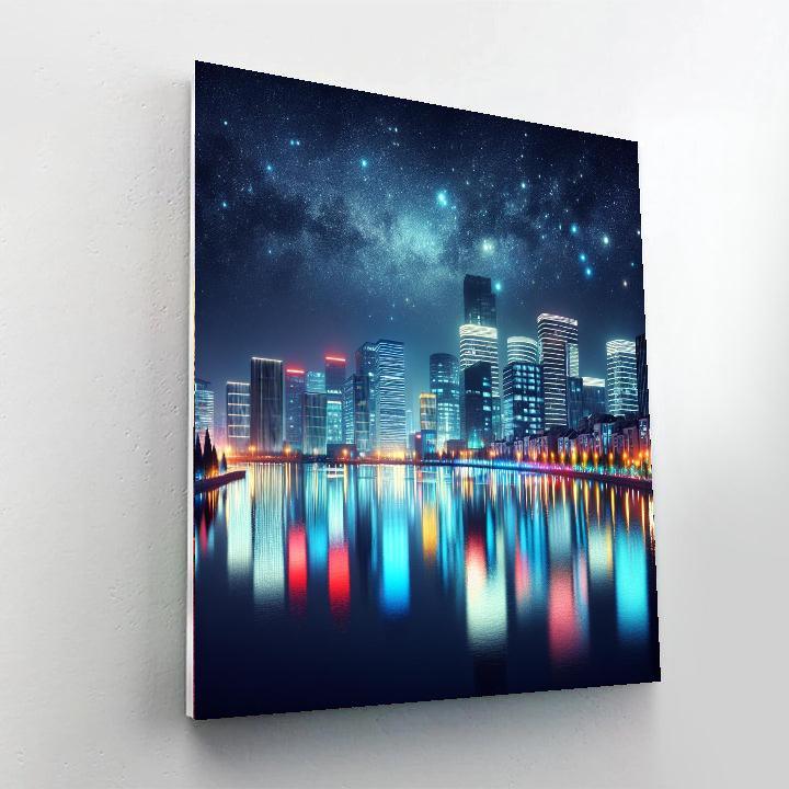 Midnight Cityscape Reflection Paint By Numbers Art