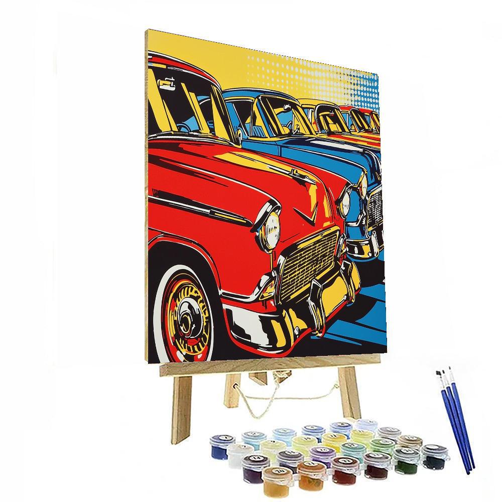 Lichtenstein Inspired Retro Car Parade  Number Painting
