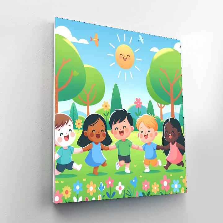 Cheerful Children Playing Painting Number Kit