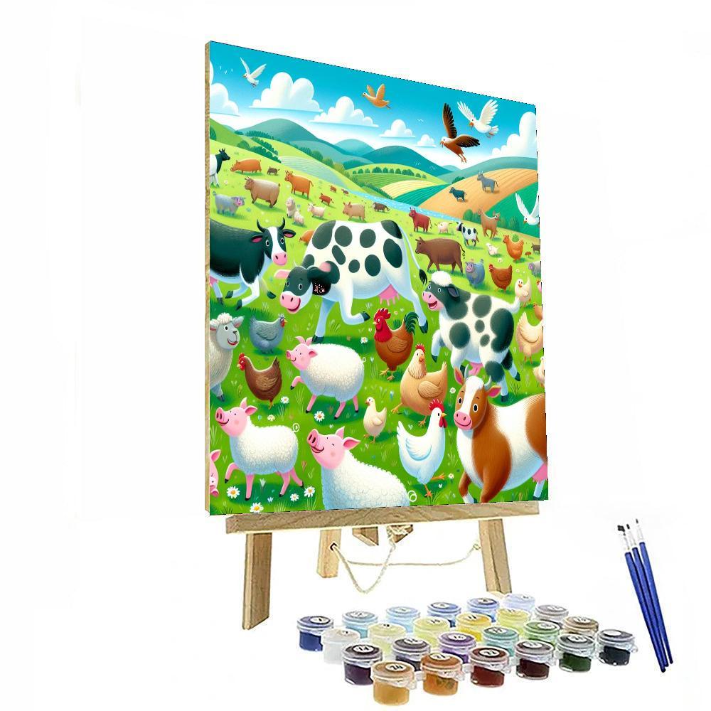 Joyful Farm Animal Gathering Paint By Numbers Art