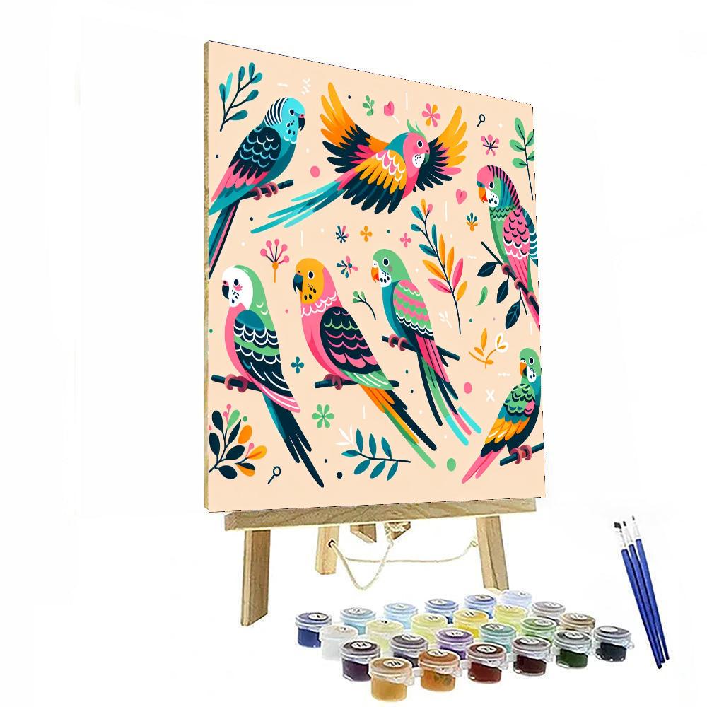 Playful Parakeet Parade Numbered Painting Kits