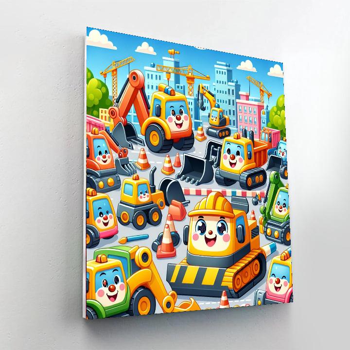 Cheerful Construction Zone Paint By Numbers Art
