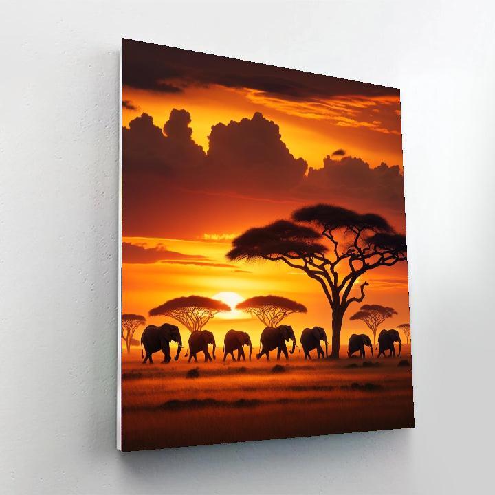 Golden Savanna Elephant Herd Painting By Numbers Kit