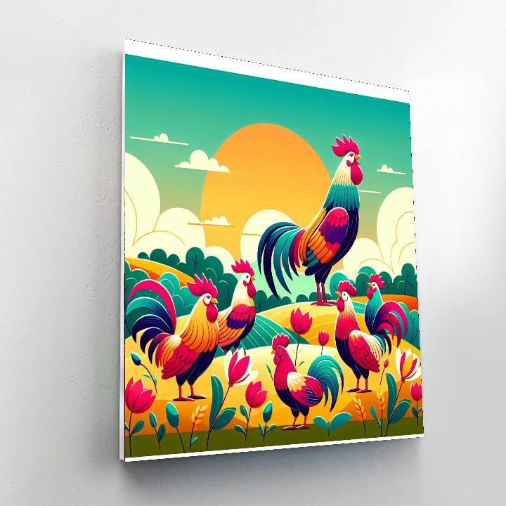 Rainbow Roosters Paint By Numbers