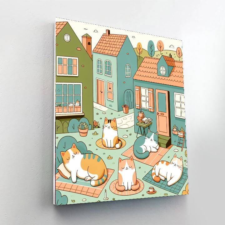 Charming Catnap Village Paint By Numbers Art