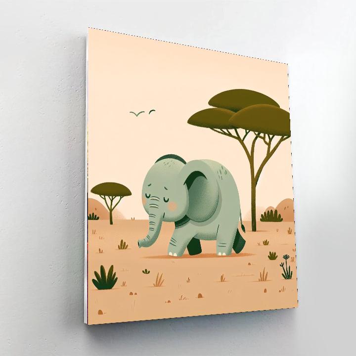 Gentle Elephant Stroll Number Painting