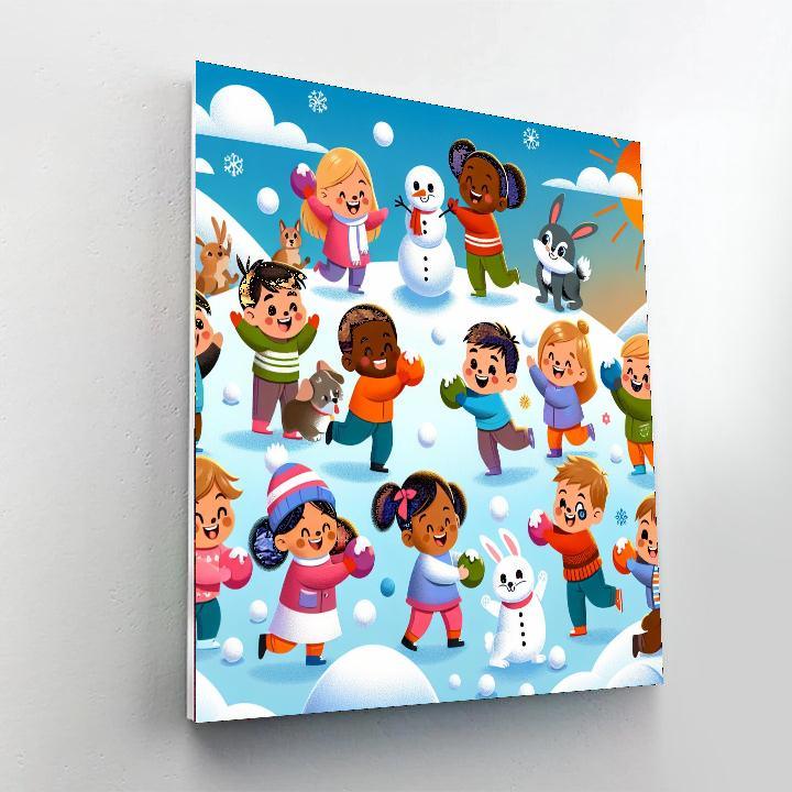 Sunny Snowball Fight Painting Number Kit