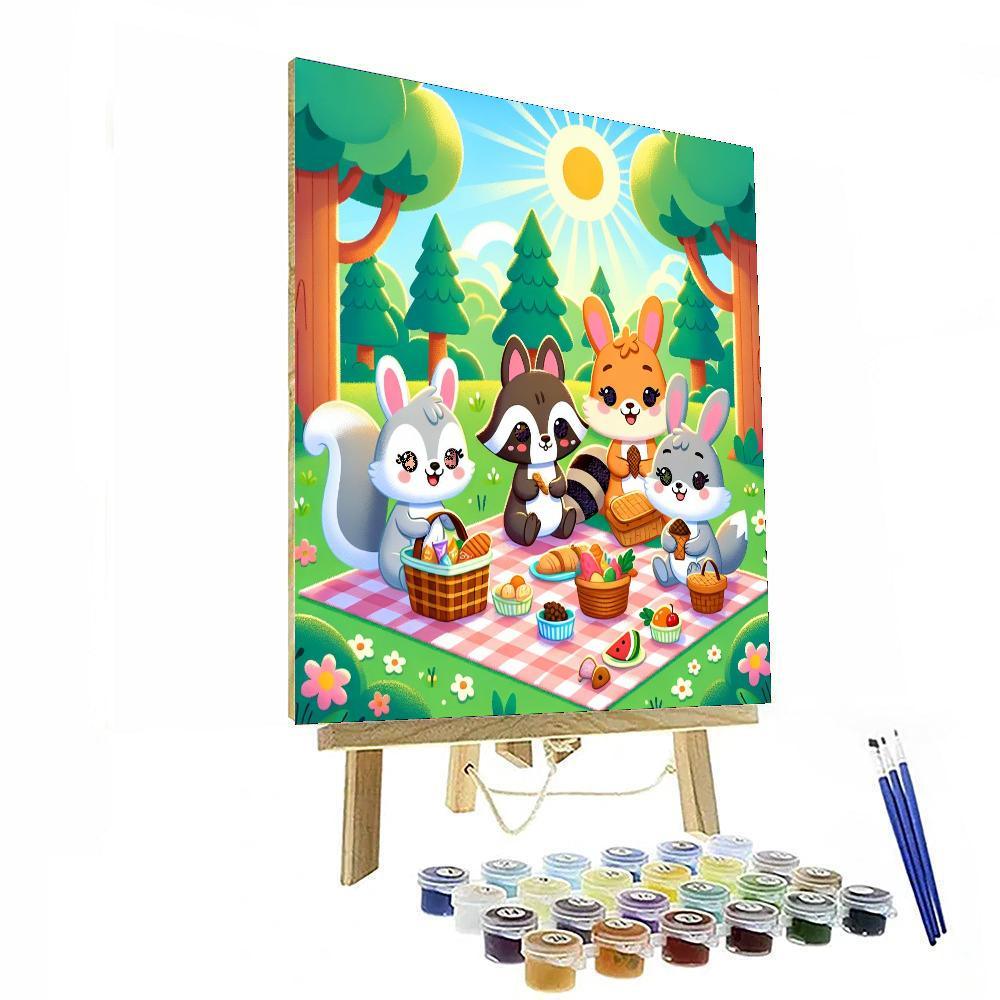 Cute Forest Critters Picnic Painting Number Kit