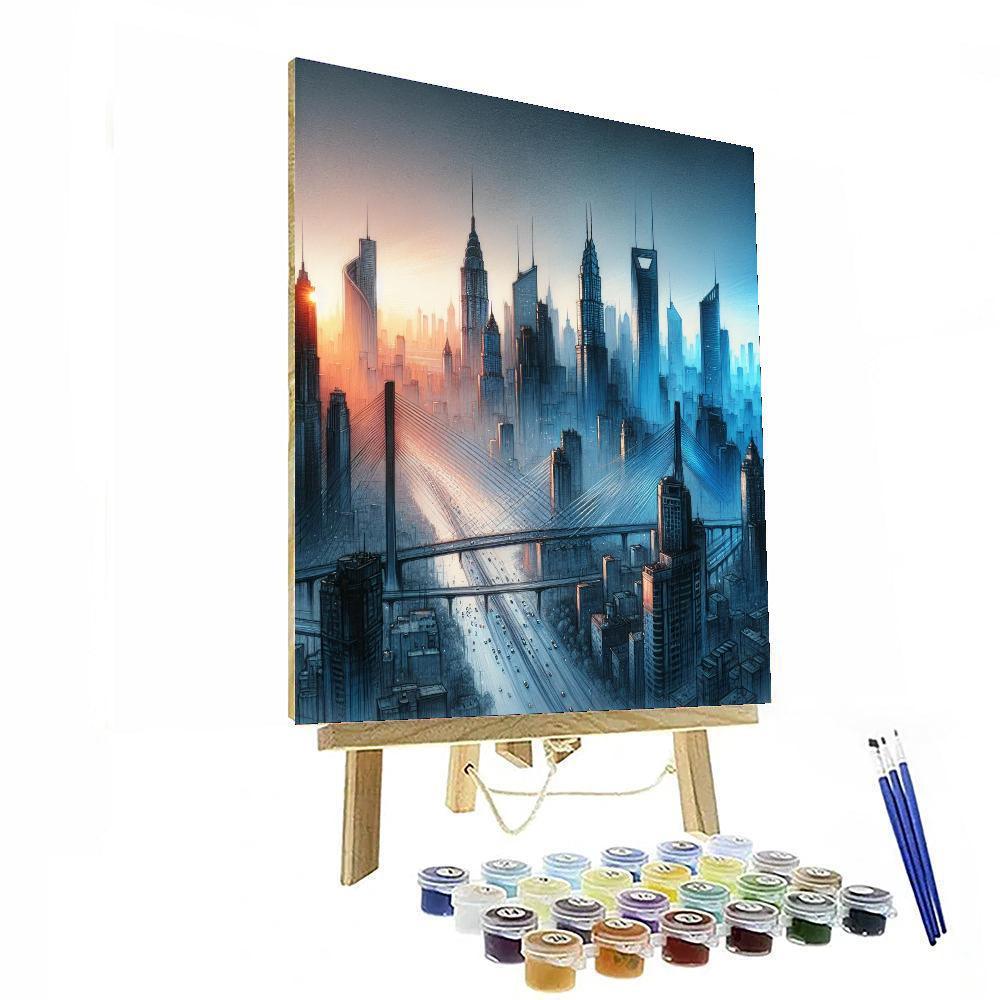 City Skyline At Dawn Number Painting