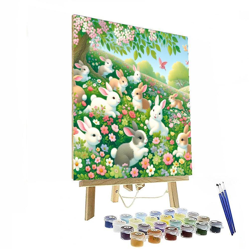 Springtime Bunny Meadow Painting Number Kit