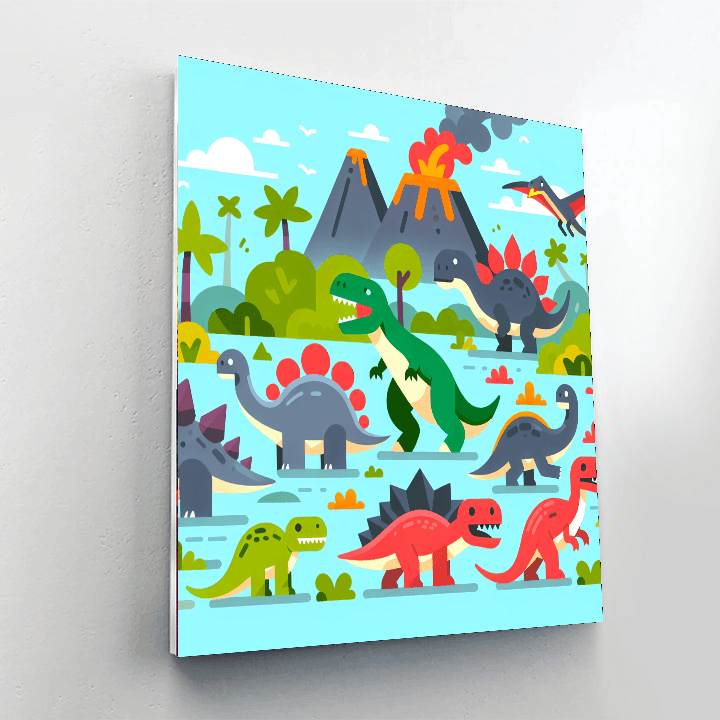 Dinosaurs In Action Paint By Numbers Art