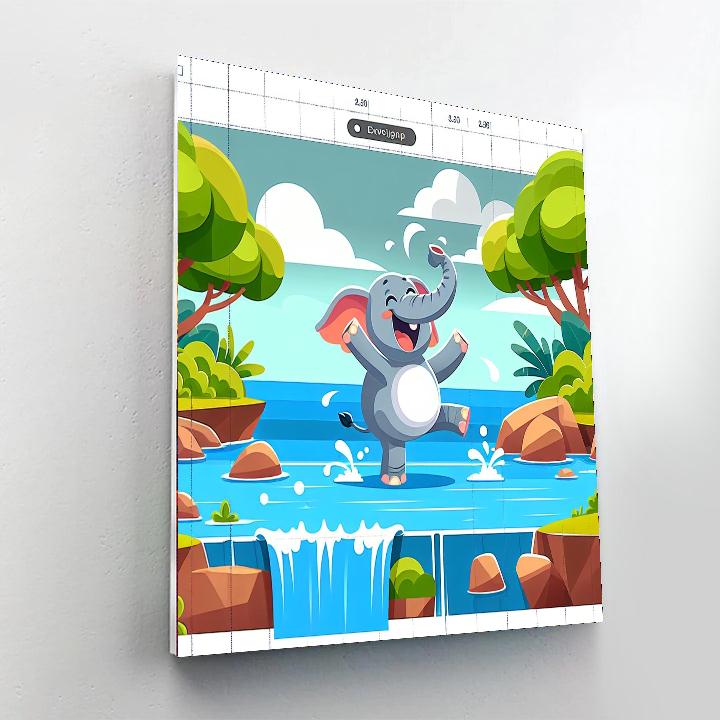 Elephant's Grand Waterfall Splash Numbered Painting Kits