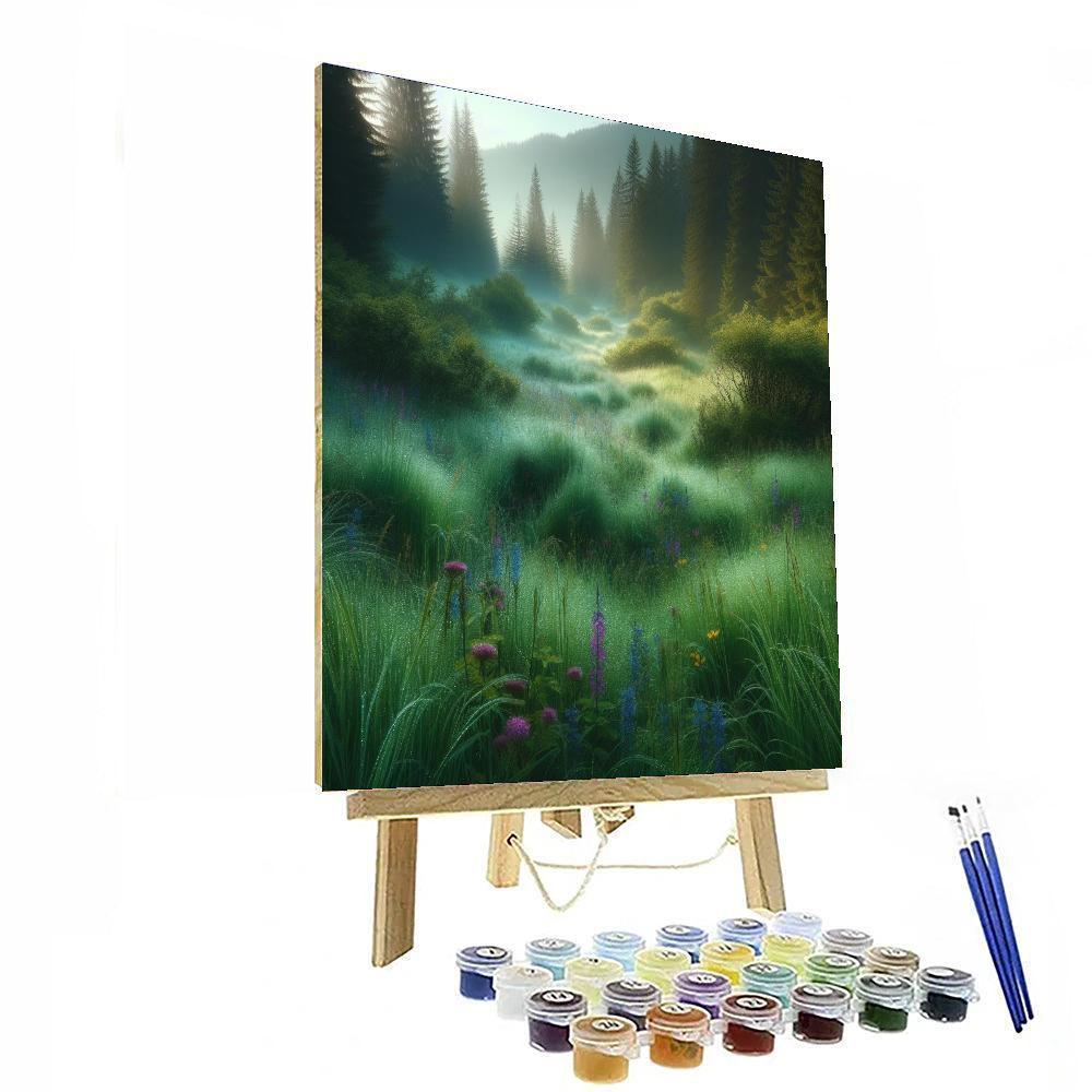 Serene Morning Meadow Painting Number Kit