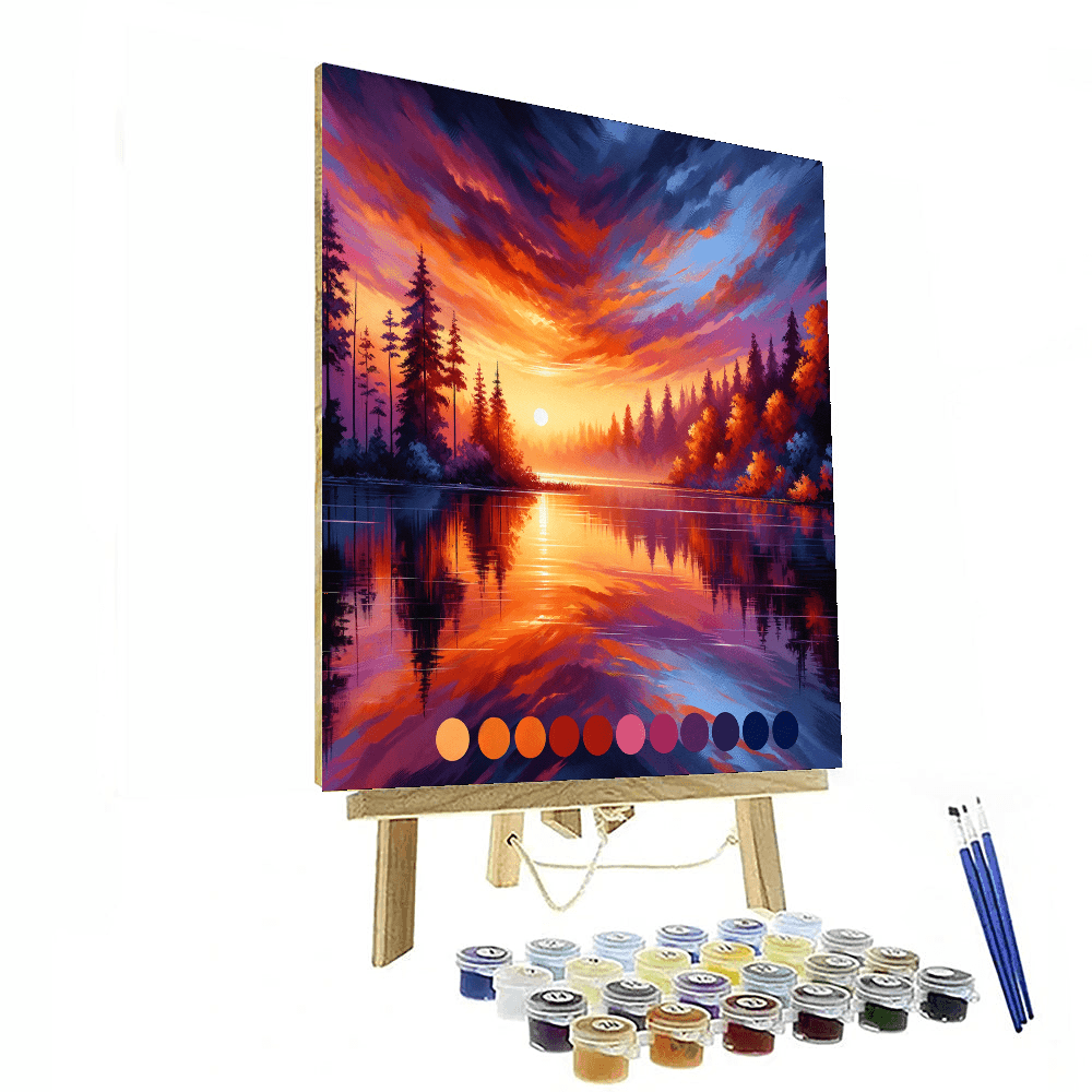 Sunset Over Lake Reflection Painting By Numbers Kit