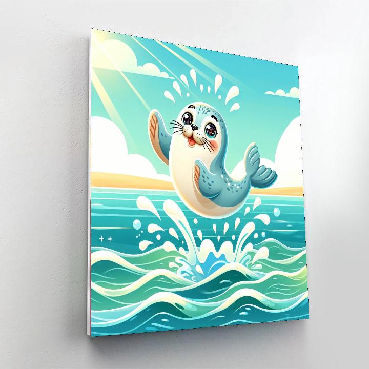 Playful Seal Splash Paint By Numbers Art