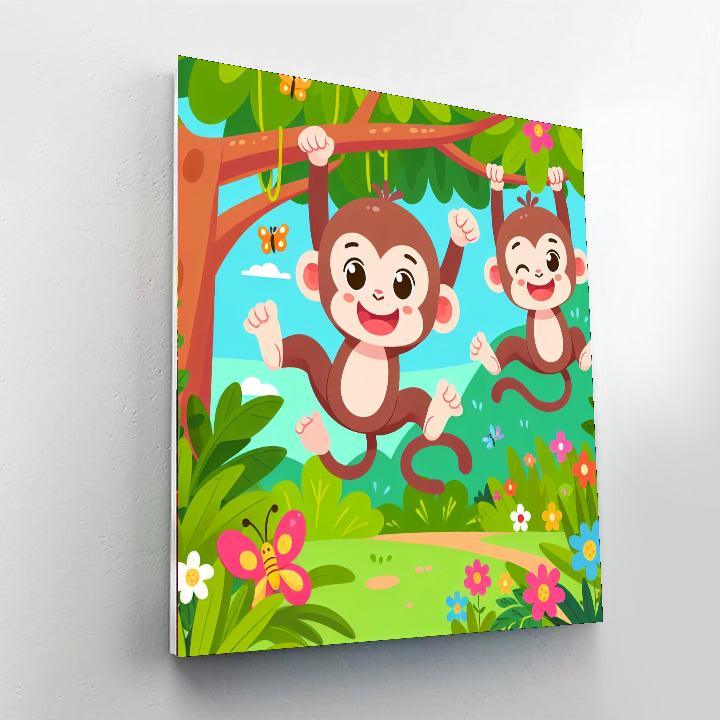 Jungle Adventure With Cute Monkeys Numbered Painting Kits