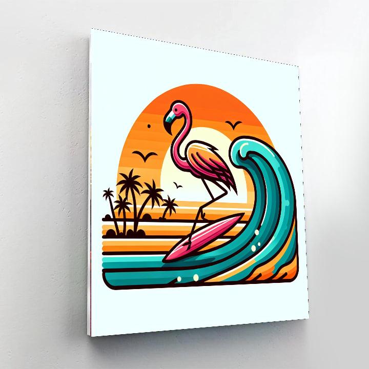 Sunset Surfer Flamingo Number Painting