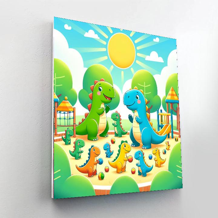 Colorful Dino Playground Paint By Numbers Art