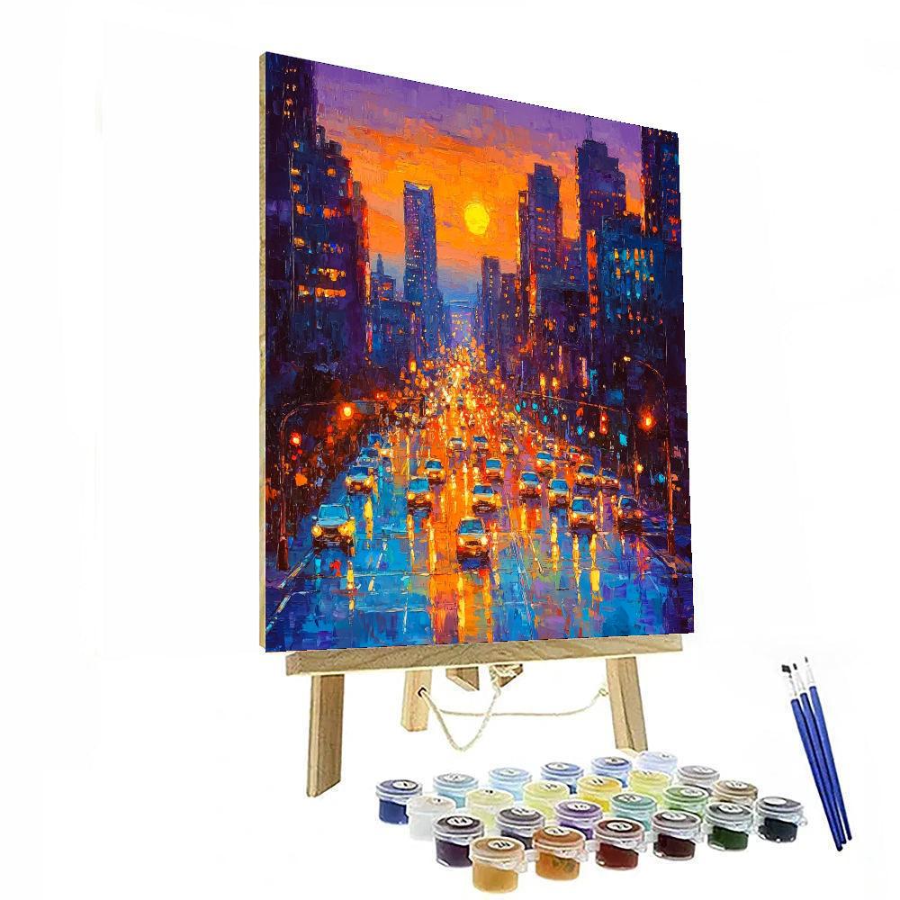 Leonid Afremov Inspired Vivid City At Dusk  Number Painting