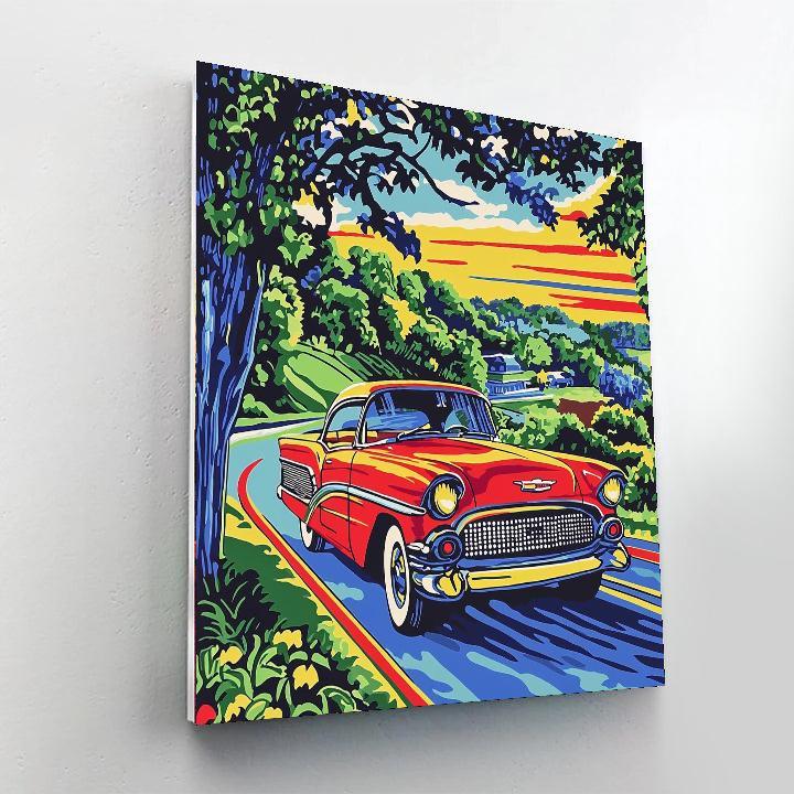 Roy Lichtenstein Inspired Vintage Car Journey  Number Painting