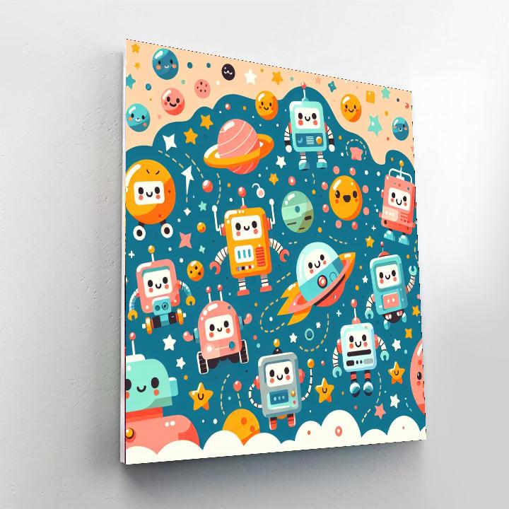 Friendly Space Robot Brigade Paint By Numbers Art