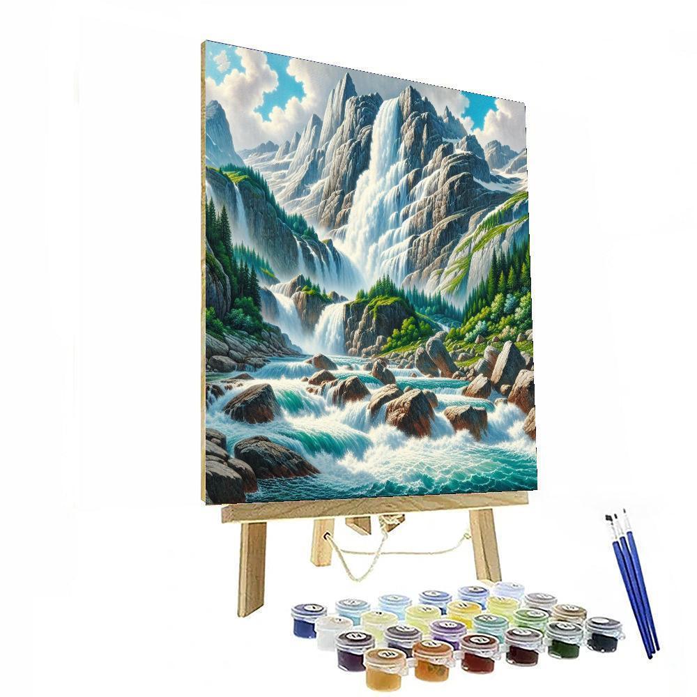 Picturesque Alpine Waterfall Numbered Painting Kits