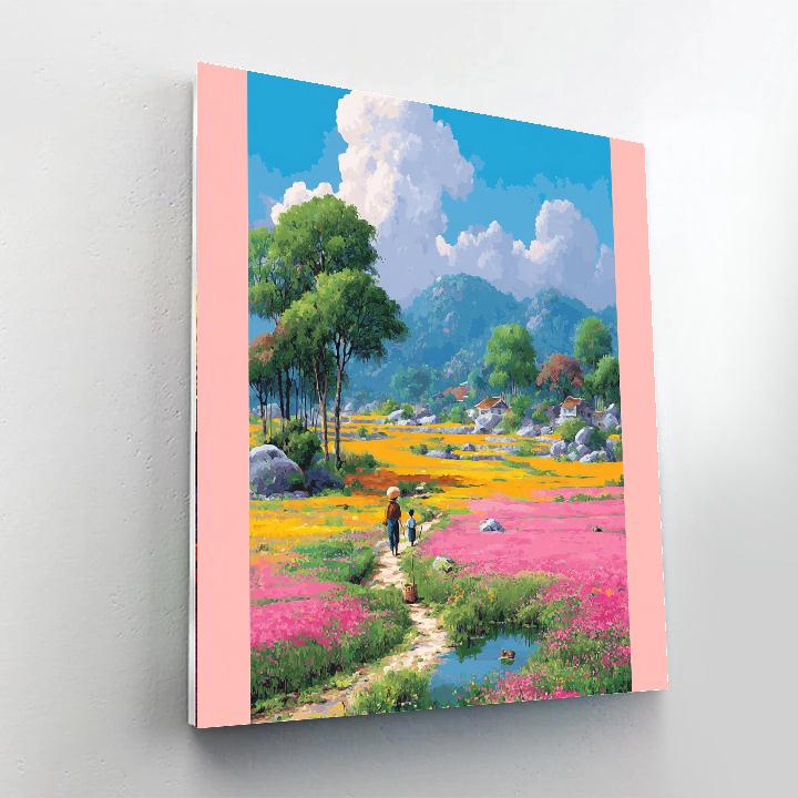 A Day In The Flower Field Painting Number Kit