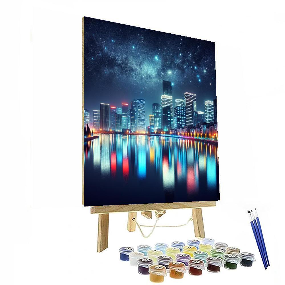 Midnight Cityscape Reflection Paint By Numbers Art